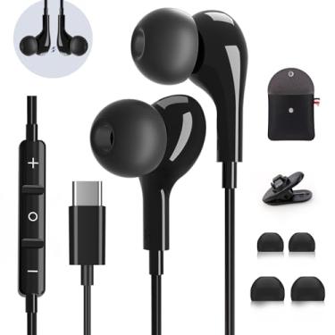 Imagem de Fones de ouvido USB C para Samsung Galaxy S24 S23 Ultra S25 S22 S21 A55 A54 A35 iPhone 15 Pro Max 16 iPad Pro Pixel Fones de ouvido magnéticos intra-auriculares tipo C com microfone, controle de