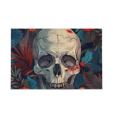 Imagem de Quebra-cabeça com 500 peças de caveira e flores combinadas de madeira e papel para adolescentes