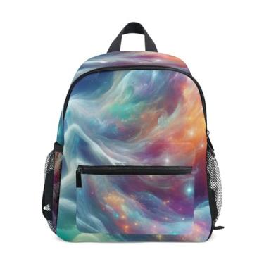 Imagem de Fantastic Rainbow Space Simple Modern Toddler Backpack Mini Backpack for Toddler Girls with Front Pocket, Safety Whistle for Ages 3-8