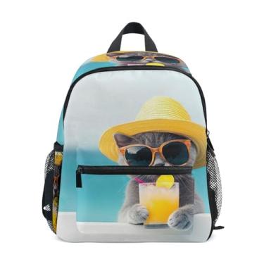 Imagem de GAIGEO Cute Cat Summer Beach Toddler Mini Backpack, 10x4x12 In, Boy Backpack Includes Water Bottle Pockets, Whistle Clip for Safety