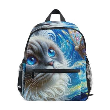 Imagem de GAIGEO Ragdoll Cat Starry Night Backpacks for Kids, 10x4x12 In, Girl Backpack Includes Water Bottle Pockets, Whistle Clip for Safety