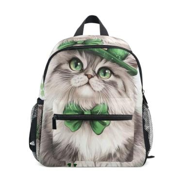 Imagem de GAIGEO St Patrick Cat Cute Kids School Backpack with Whistle, 2 Bottle Pockets, Lightweight, Girls Backpack Elementary School 10x4x12 In, for Ages 3-8