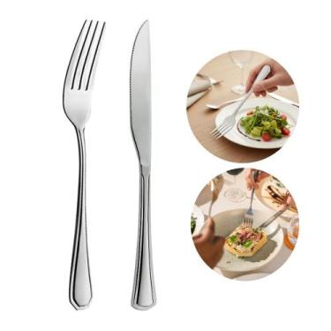 Imagem de Jogo 12 Garfos e 12 Facas Aço Inox Cor Prata Linha Silver Em Casa Tem 