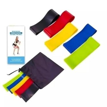 Imagem de Kit 5 Faixas Elásticas Resistência Multifuncional - Yoga Pilates Fisioterapia Treino Casa Academia, 5 Níveis Tensão