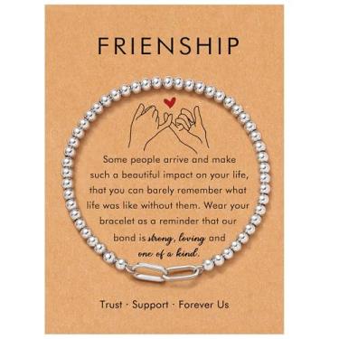 Imagem de OBSUN Pulseiras para mulheres, pulseiras com olho turco, presente de aniversário, formatura, Natal para amigas, irmãs, mãe e filha, One Size, Aço inoxidável, Zircônia cúbica