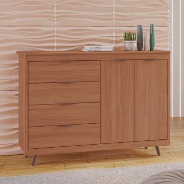 Imagem de Cômoda Tuboarte Valentina New 2 Portas 4 Gavetas Pés Inclusos, Freijo/