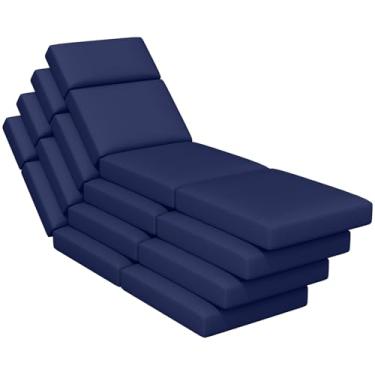 Imagem de 4 almofadas de espreguiçadeira para ambientes externos, 182 x 53 x 10 cm para móveis ao ar livre - almofada de substituição à prova d'água para sala de estar e pátio, almofada grossa resistente ao