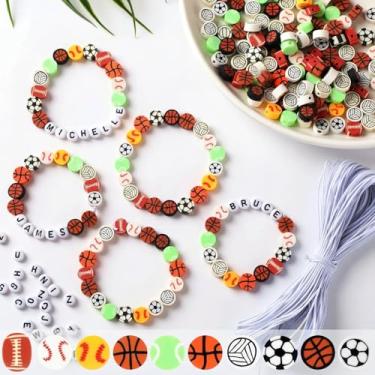 Imagem de Highergo 1200 pulseiras de contas esportivas, berloques empilháveis, kit de fabricação de contas fofas e divertidas, artesanato, artesanato, presentes de aniversário para beisebol, basquete, futebol