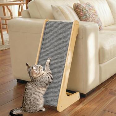 Imagem de PETKARAY Arranhador para gatos em forma de L, rampa de sisal para arranhar, almofada vertical para gatos internos, protetor de móveis de 65 cm com erva de gato, cinza
