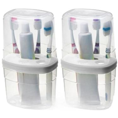 Imagem de Porta Dental de Pia com Tampa em Plástico – Capacidade para até 4 – 20,2×11,5×8,9cm(KIT C/2 BRANCO)