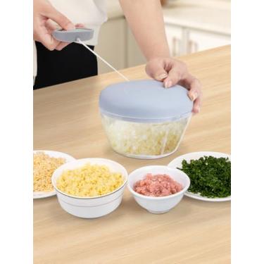 Imagem de Processador manual de alimentos, picador portátil de 500 ml – Corta rapidamente legumes, alho, cebola, gengibre, frutas, nozes e ervas, sem necessidade de eletricidade - azul