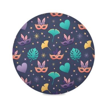 Imagem de Wassud Jogo americano Mardi Gras Folhas Tropicais Tapetes de Mesa Redondos para Cozinha e Jantar Tapetes Laváveis Resistente ao Calor Decoração de Mesa 39 cm