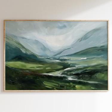 Imagem de Imagem abstrata de montanha verde natureza arte de parede pintura de paisagem de rio branco e verde arte texturizada montanha parede arte abstrata natureza pintura minimalista paisagens impressões 40