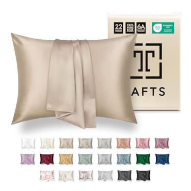 Imagem de Tafts Fronhas - 22 mm 100% pura amoreira 6A fronha de seda para cabelo e pele com fecho de zíper, resfriamento, natural, orgânico, fronha de seda dupla face (nude, King 20 x 36, 1 peça)