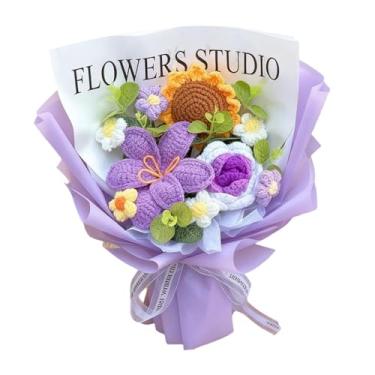 Imagem de Esquirla Buquê de flores de crochê para decoração de casa, presente de Dia dos Namorados, bênção eterna para aniversário, Natal, formatura e festas, Roxo