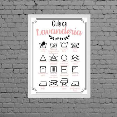 Imagem de Quadro Guia Da Lavanderia Rosa 24X18 Com Vidro Madeira Preta