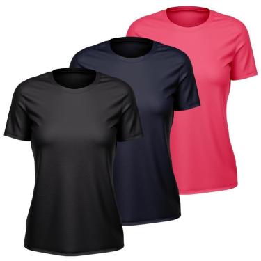 Imagem de Kit 3 Camisetas Feminina Dry Manga Curta Proteção UV Slim Fit Básica Academia Treino Fitness-Feminino