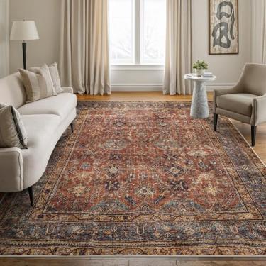 Imagem de Bloom Rugs Tapete lavável antiderrapante 1,8 m x 2,5 m - Tapete de área tradicional de terracota/mostarda para sala de estar, quarto, sala de jantar e cozinha - Tamanho exato: 1,8 x 2,5 m