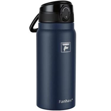 Imagem de Fanhaw Garrafa de água isolada de aço inoxidável de 590 ml com tampa – boca larga, à prova de vazamento, livre de BPA – ideal para crianças, adultos, esportes, academia e uso ao ar livre (azul marinho