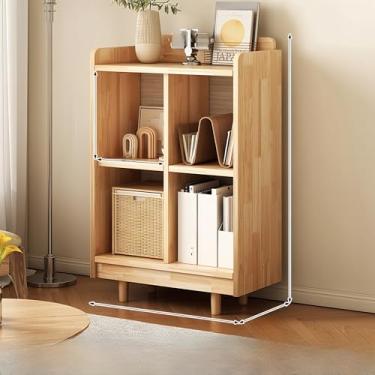 Imagem de Estante de canto de madeira com alta barreira e bordas lisas, caixa de exibição de painel traseiro completo com pés altos de armário - Prateleiras de armazenamento duráveis e fáceis de limpar para