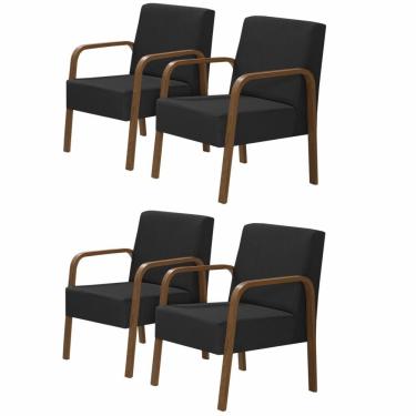 Imagem de Kit 4 Poltronas 1 Lugar Luna Pé Madeira D Salla Suede Preto.