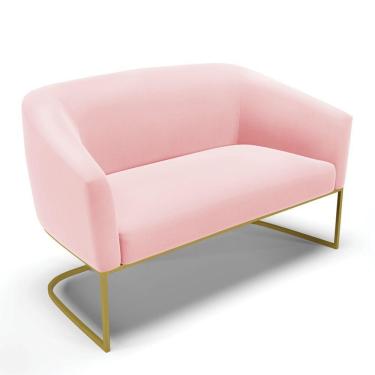 Imagem de Sofá Namoradeira 2 Lugares Base Industrial Dourado Stella Suede Rosa Bebê D03 - D'rossi