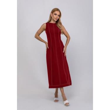 Imagem de Vestido De Alfaiataria Midi Com Costura Contrastantes Vinho Salvatore,