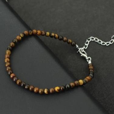 Imagem de Tornozeleira Feminina Boho Com Pedras Naturais 4mm Olho De Tigre E How