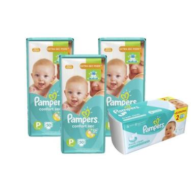 Imagem de Kit Pampers Fraldas Confort Sec P com 150 Un + Toalhinhas Umedecidas F