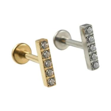 Imagem de Piercing De Titânio Com Zircônia, Base Plana, Para Lóbulo, Hélice, Tra