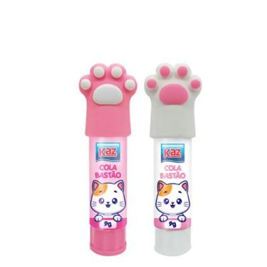 Imagem de Cola Bastão Patinhas Escolar Desenho Fofa Branca Rosa 90g - KAZ, 2 Uni