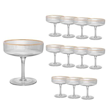 Imagem de Jogo 12 Taça De Vidro Coupe Com Borda Dourada Lines Wolff 200ml
