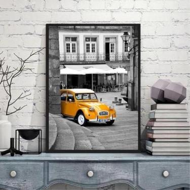 Imagem de Quadro Fotografia Cidade Com Carro Amarelo 33X24 - Preta - Quadros On-