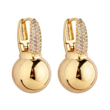 Imagem de Brinco argola esfera lisa zircônias - - CRISTAL ROSA