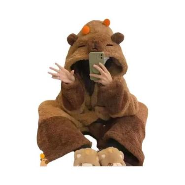 Imagem de Pijama Macacão Adulto De Capivara: Roupa De Dormir Quente E Fofa Com D