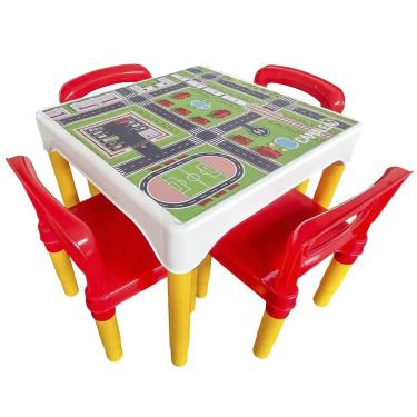 Imagem de Mesa Mesinha Conjunto Infantil Com 4 Cadeiras Escolar Plástica Camaleão