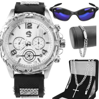 Imagem de Kit Relógio Masculino silicone personalizado luxo presente - Orizom