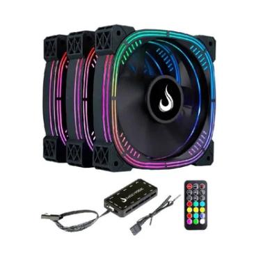 Imagem de Kit Com 3 Ventoinhas Rise Mode Aura Pro Black ARGB 120mm Preto - RM-AUB-02-ARGB