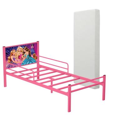 Imagem de Cama Infantil Adesivada De Aço Industrial Com Grade De Proteção e Colchão
