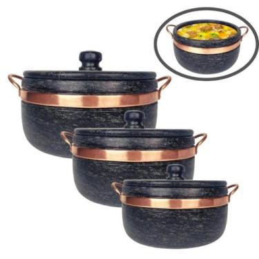 Imagem de Jogo Com 3 Panelas De Pedra Sabão 500ml, 800ml e 1,5L - Arte Nativa