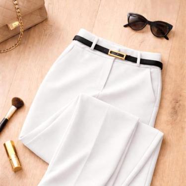 Imagem de Calça Pantalona Feminina Modelo Social Alfaiataria Cintura Alta com Ci