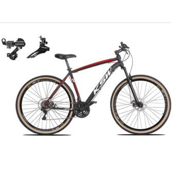 Imagem de   Bicicleta Aro 29 Ksw Xlt Alumínio 24v Câmbios Shimano Garfo Suspensão Pneu com Faixa Bege - Preto\Vermelho\Branco
