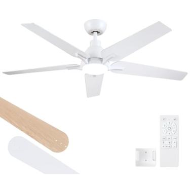 Imagem de putroad Ventiladores De Teto De 52 Polegadas Com Luzes E Controle Remoto, Ventilador De Teto Branco, Ventilador De Teto Moderno De 5 Pás Para Quarto, Sala De Estar, Sala De Jantar, Pátio, Regulável