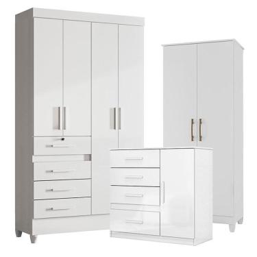 Imagem de Guarda Roupa Infantil Sobral com Cômoda Vênus e Armário Multiuso Jade Branco Brilho – Moval