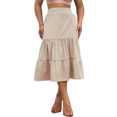 Imagem de Saia Listrada Azul e Branco 3 Marias Midi Casual Evangelica - Show sto