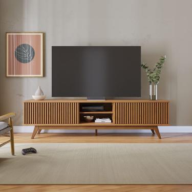 Imagem de Rack para TV Fortaleza 75" 220CM MDF e MDP com Portas Ripadas e Nicho Central Freijó