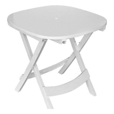 Imagem de Mesa Dobrável Plástica para Jardim Tampo e Estrutura em Plástico Branco e Preto com Des...