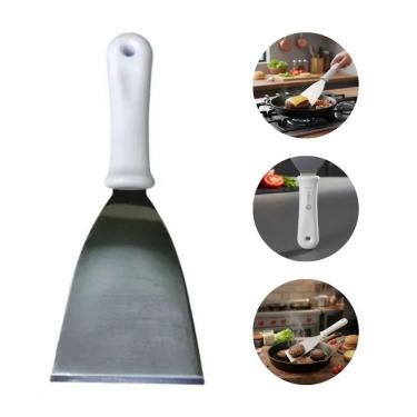 Imagem de Kit 03 Espátula Reta 4" Inox 24CM para Hambúrguer Carnes e Grelhados em Aço Inox e Plástico Uso Profissional Inox
