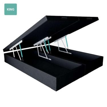 Imagem de Cama Box Baú King Bipartido Estrutura em Madeira com Abertura Pneumática Preto