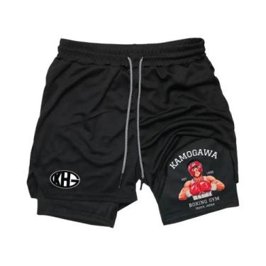 Imagem de Shorts De Treino Masculinos 2 Em 1 Para Academia E Corrida Anime IPPO 